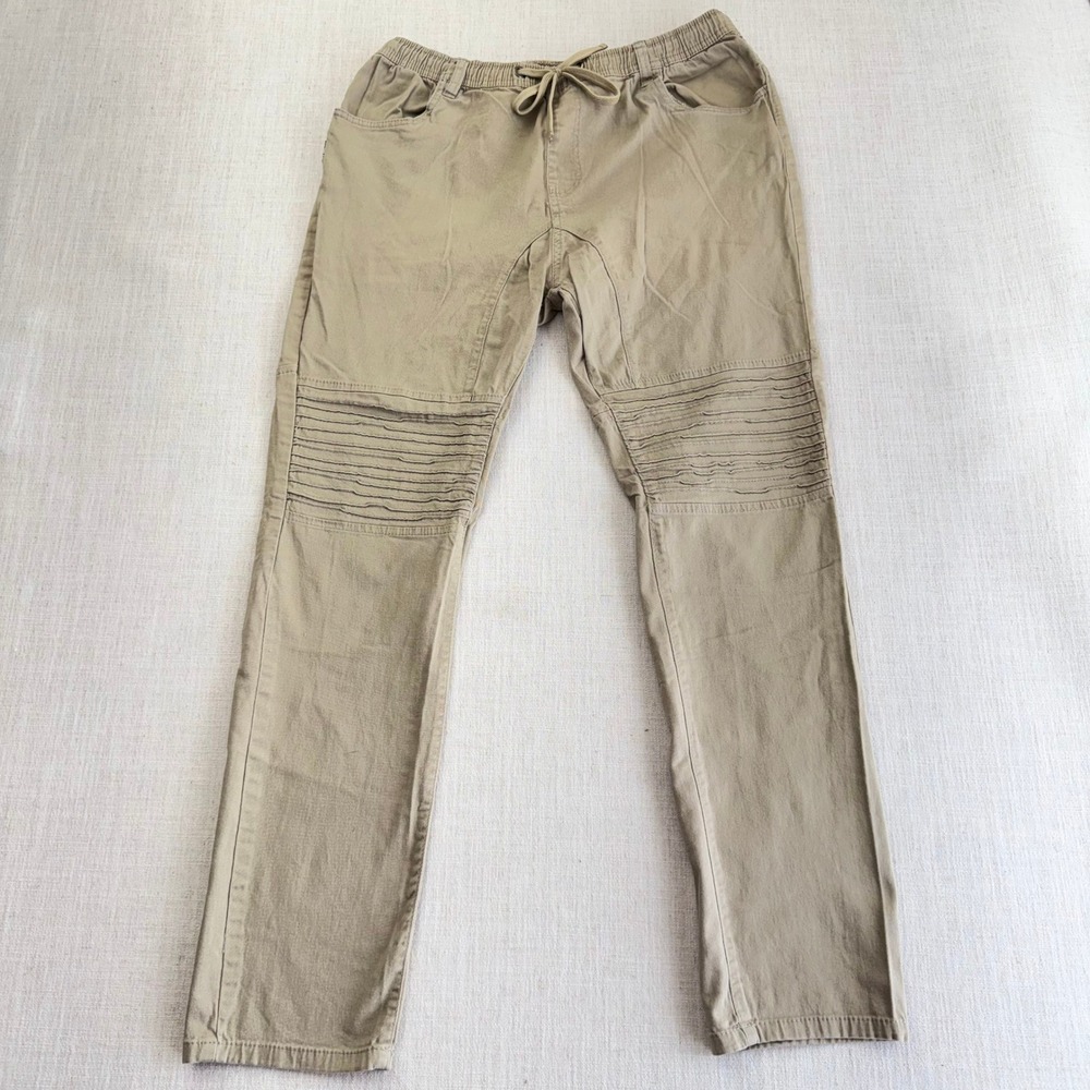 Phat Farm Men Vintage Y2K Khaki Moto‎ Pants Stretch Elastic Waist Tan Large